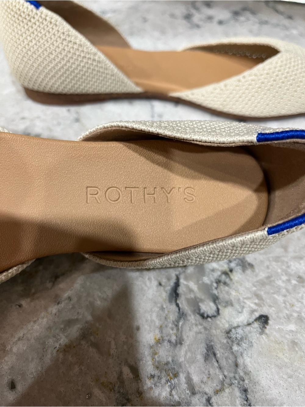 Rothy's Beige Pointed D'Orsay Flats with Blue Heel Trim - Picture 5 of 8